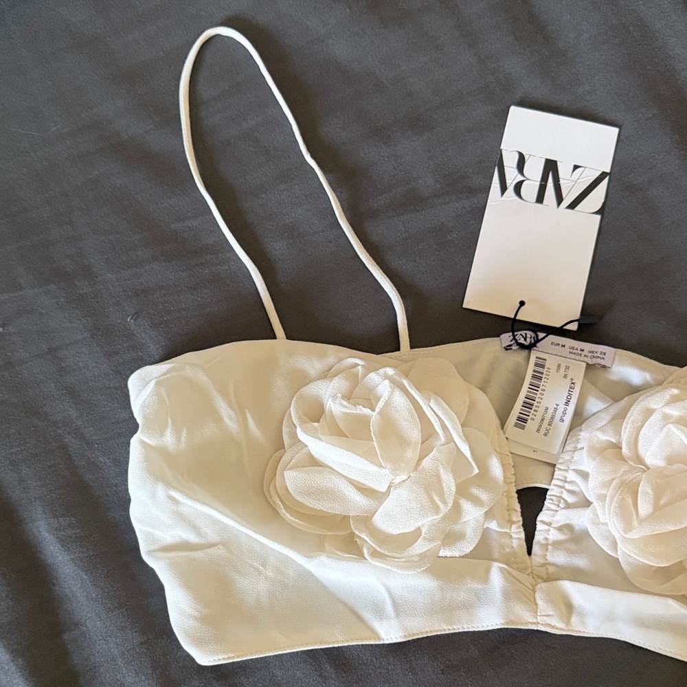 Zara Ivory Floral Bandeau Crop top - Picture 3 of 9